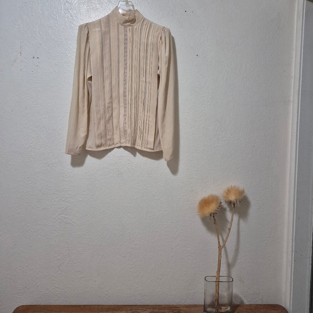Vintage Silk Pleated Button Back Blouse Regency Victorian Prairiecore Romantic